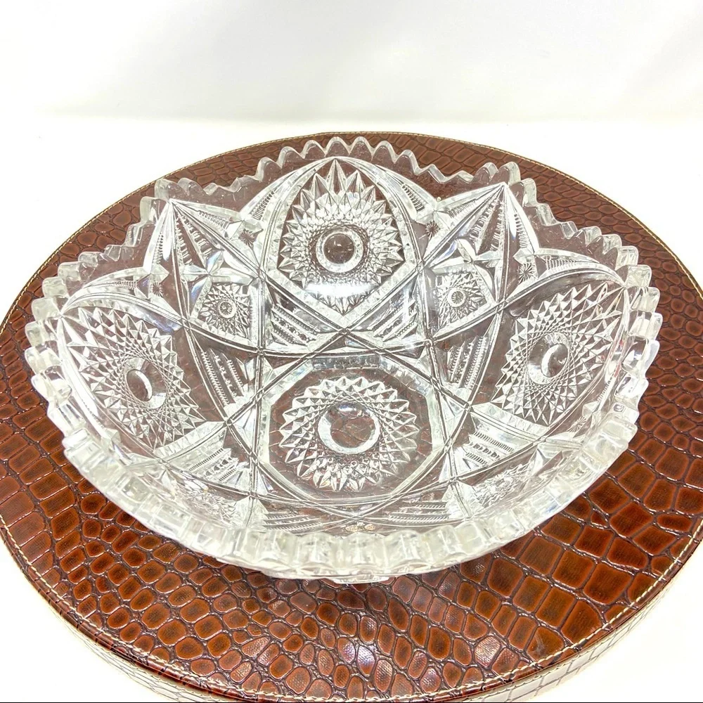 American Brilliant Period Clear Cut Glass Bowl 9.5”
